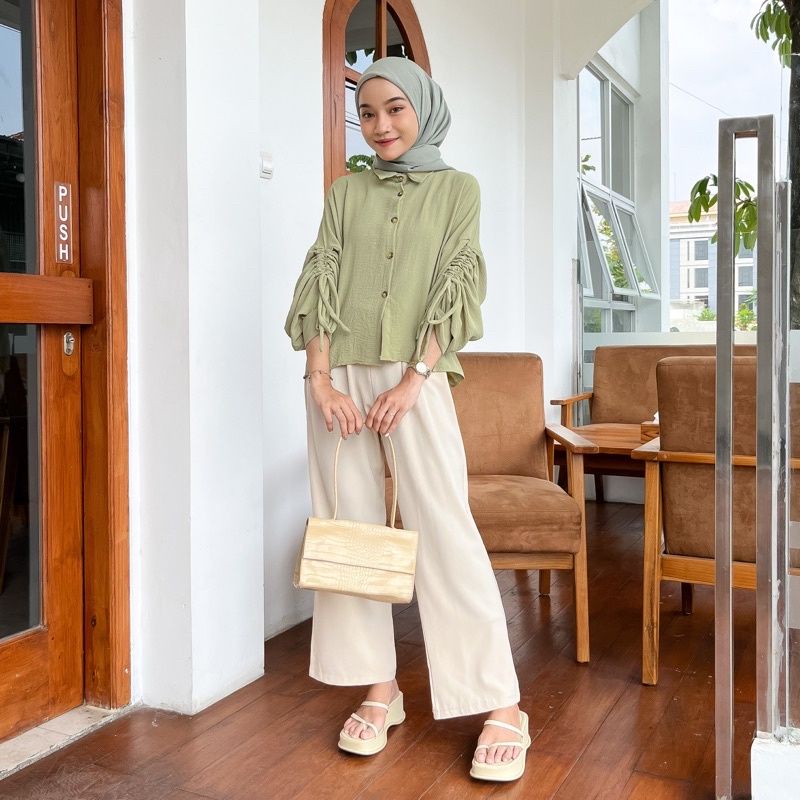 LAYLA BLOUSE CRINCLE WANITA | KEMEJA SERUT WANITA | BLOUSE KEMEJA | ATASAN WANITA