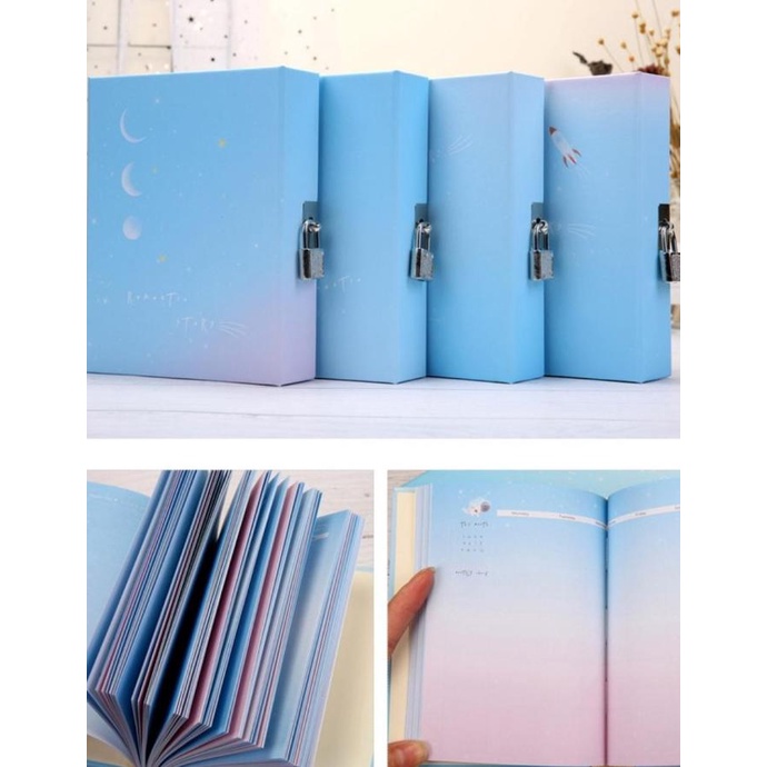 

Buku Tulis / Notebook Polos Motif Romantic Stars | Buku Dengan Gembok