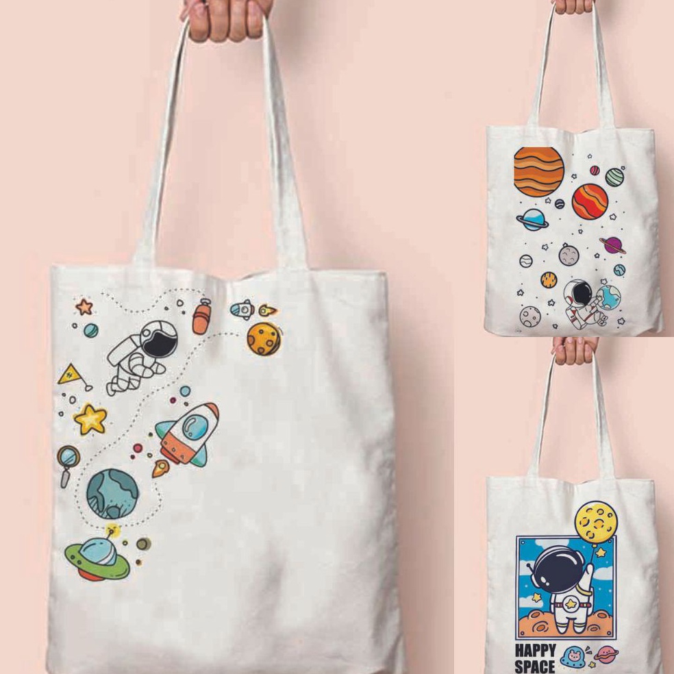 Best Seller Totebag Tote Bag Astronot Lucu Goodie Bag Souvenir Ulang Tahun Ultah Anak Tas Kuliah Kan