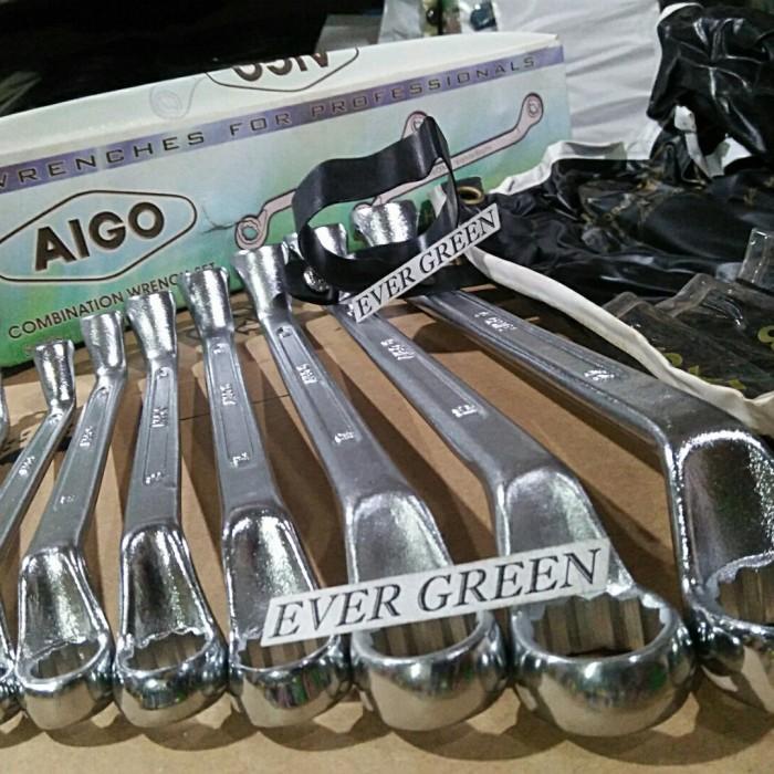 Terlaris Kunci Ring Set 8 Pcs Aigo Model Bengkok 75 / Double Ring 8-22 Mm