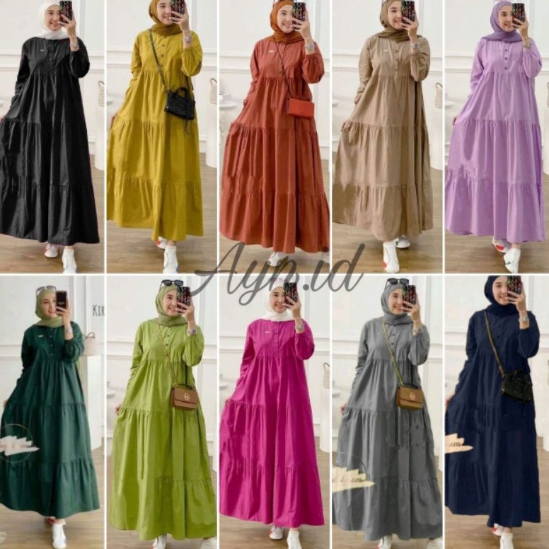 ZLKJ-74 BAJU GAMIS KIRANIA// DASTER MIDI DRESS SUSUN POLOS// MAXI WANITA KEKINIAN// DRESS JUMBO BUSU