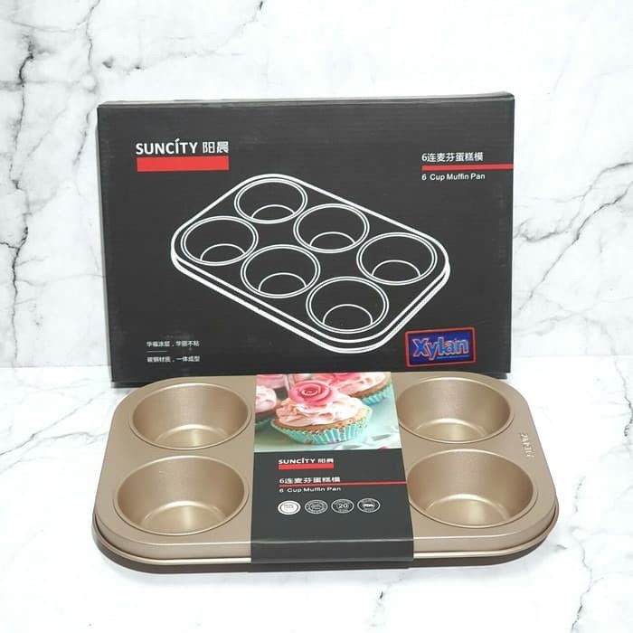 

Suncity 3101-1 - 6 Cup Muffin Pan / Loyang Muffin / Cupcake - Gold