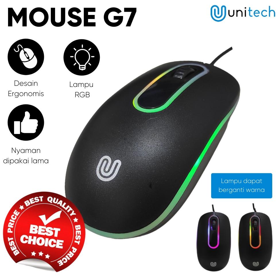New Optical Mouse G7 Unitech Wired Kabel Usb 1200Dpi Led Black