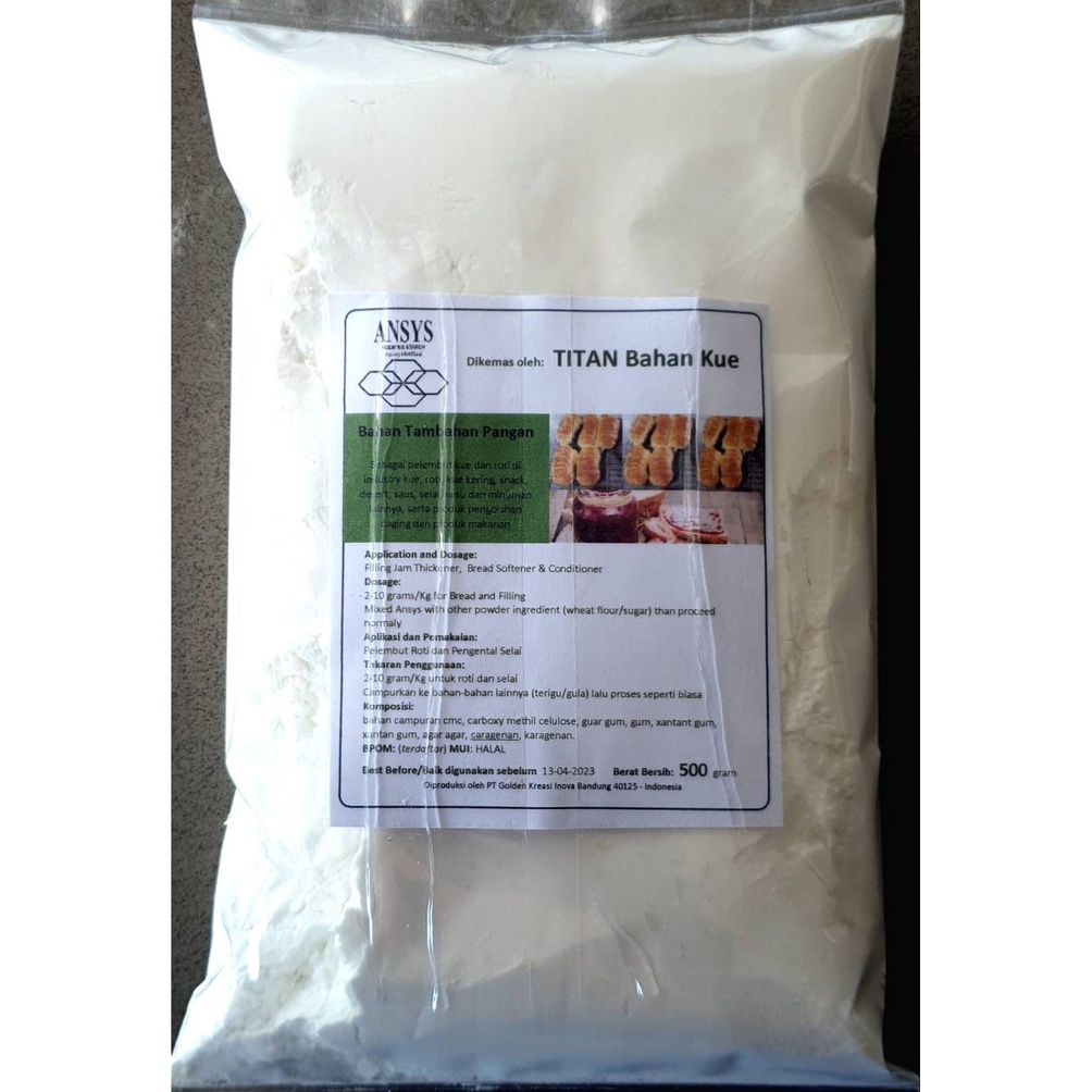 

Kualitas Premium.. ANSYS Bahan Tambahan Untuk Pelembut Kue dan Roti Kemasan Repack 500 Gram 39