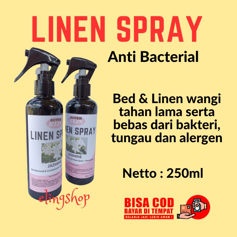 Linen Spray Anti Bacterial Pewangi Pengharum Parfum Sprei Selimut Baju Pakaian Karpet Ruangan Aroma Jasmine 250 ml