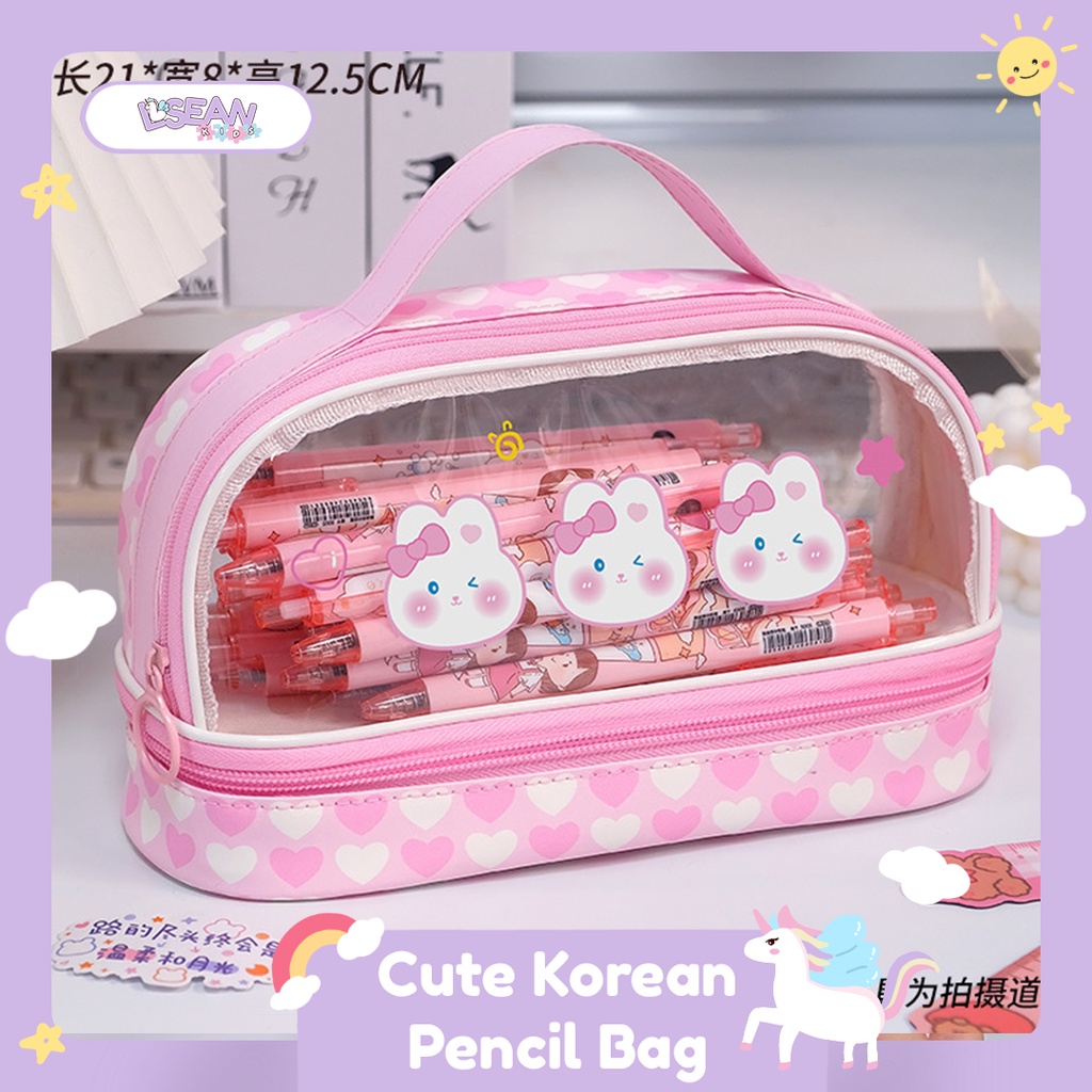 

PENCIL CASE ITAS BESAR PVC KOREAN CUTE PENCIL BAG 2 TINGKAT