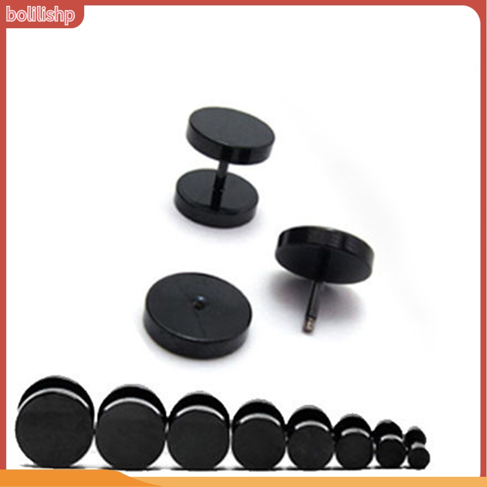 &lt;Bolilishp&gt; Anting Stud Piercing Bentuk Bulat Bahan Stainless Steel Warna Hitam Ukuran 3mm - 14mm Gaya Punk Untuk Pria