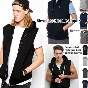jaket Sleveless Hoodie Zipper Jacket vest Rompi Kerudung Tanpa Lengan