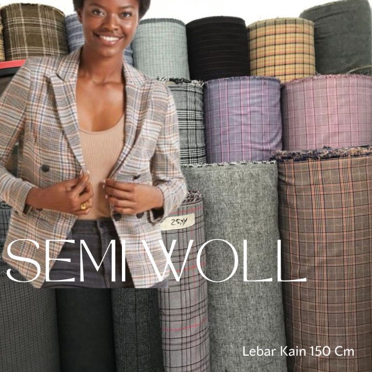 ymr56 Kain Blazer Kotak Semi Wool Bahan Kotak Semi Wool Terpercaya