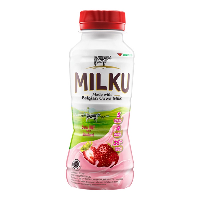 

Milku Susu UHT Cair Stroberi Botol 200 ml