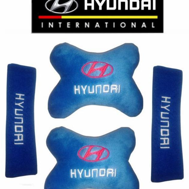 Bantal mobil Hyundai biru headrest set 2 in 1 terbaru