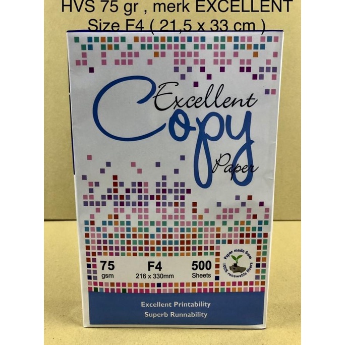 

Excellent , Kertas HVS F4(Folio) 75 gram, per rim hqu01