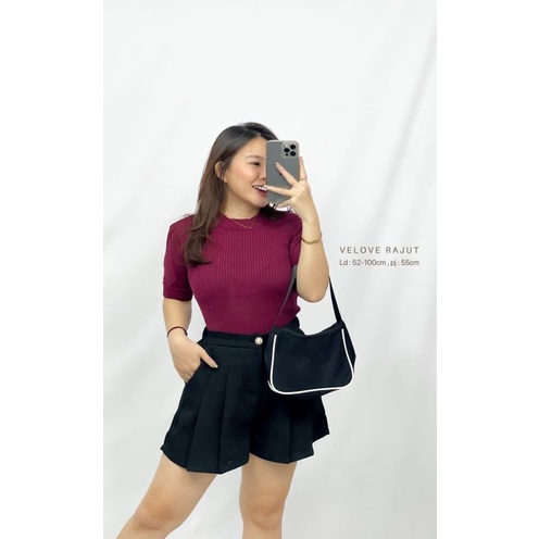 MDLV ~ VELOVE RAJUT ATASAN RAJUT TOP RAJUT BAJU RAJUT ATASAN LENGAN PENDEK FASHION WANITA