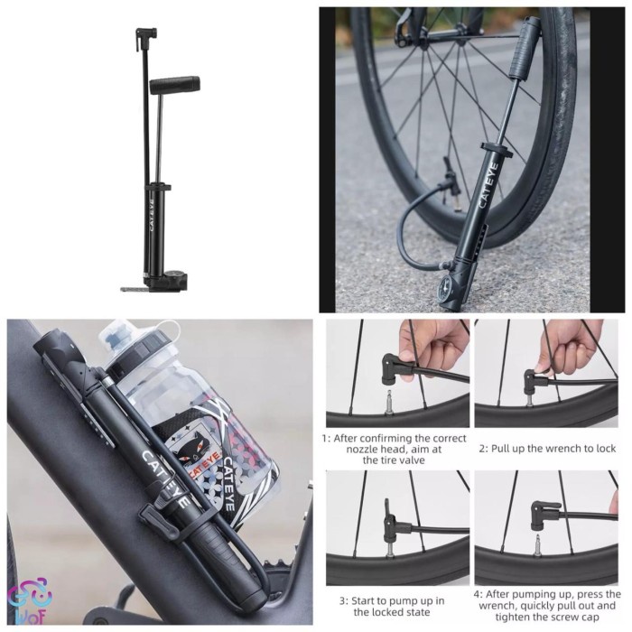 Cateye Portable Cycling Pump Alloy Bicycle Pompa Sepeda Gauge 120Psi