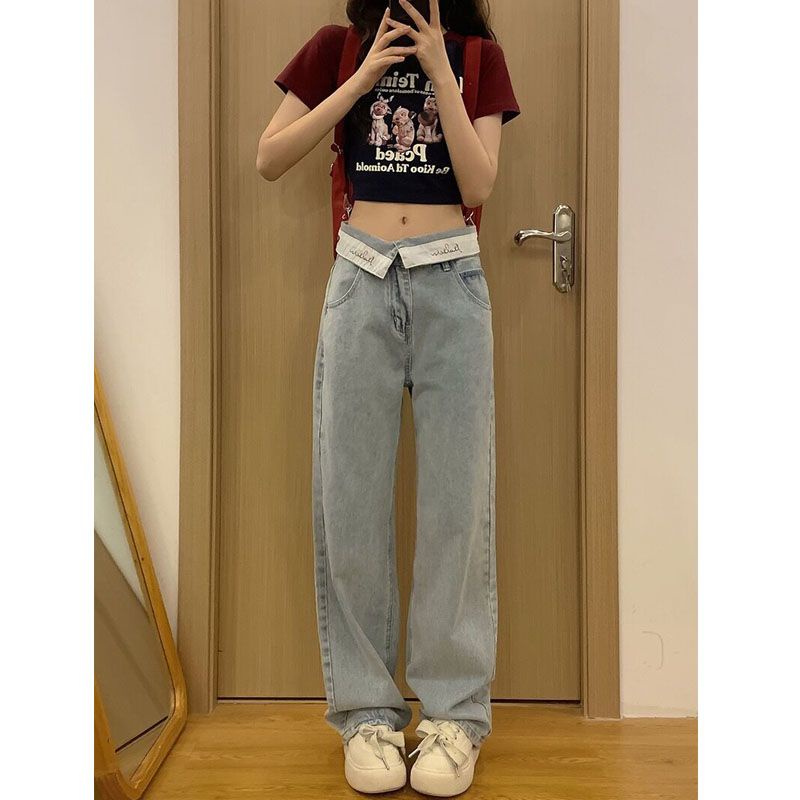 Red American Retro Warna Kontras Lengan Pendek T-shirt Wanita Musim Panas Bagian Pendek Slim Slim Tingkat Tinggi Temperamen Kasual All-Match atasan