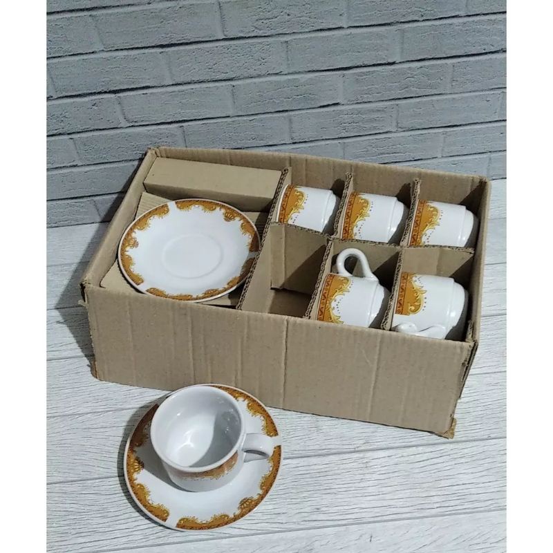 GELAS KOPI BATIK & PIRING TATAKAN BELING 6 PCS GELAS KERAMIK