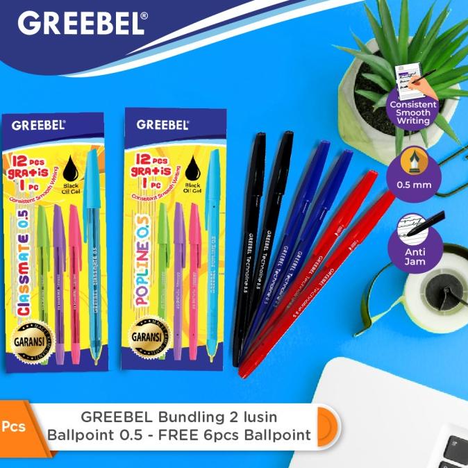 

GREEBEL Bundling 2 lusin Ballpoint 0.5 - FREE 6pcs Ballpoint