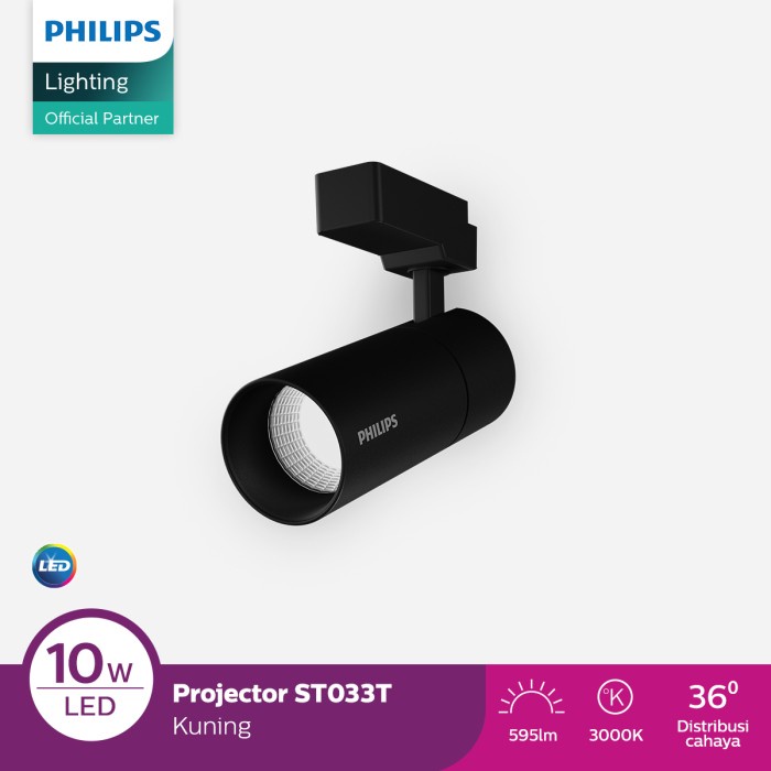 Philips LED Projector ST033T Track Light Hitam 10W 3000K 36D