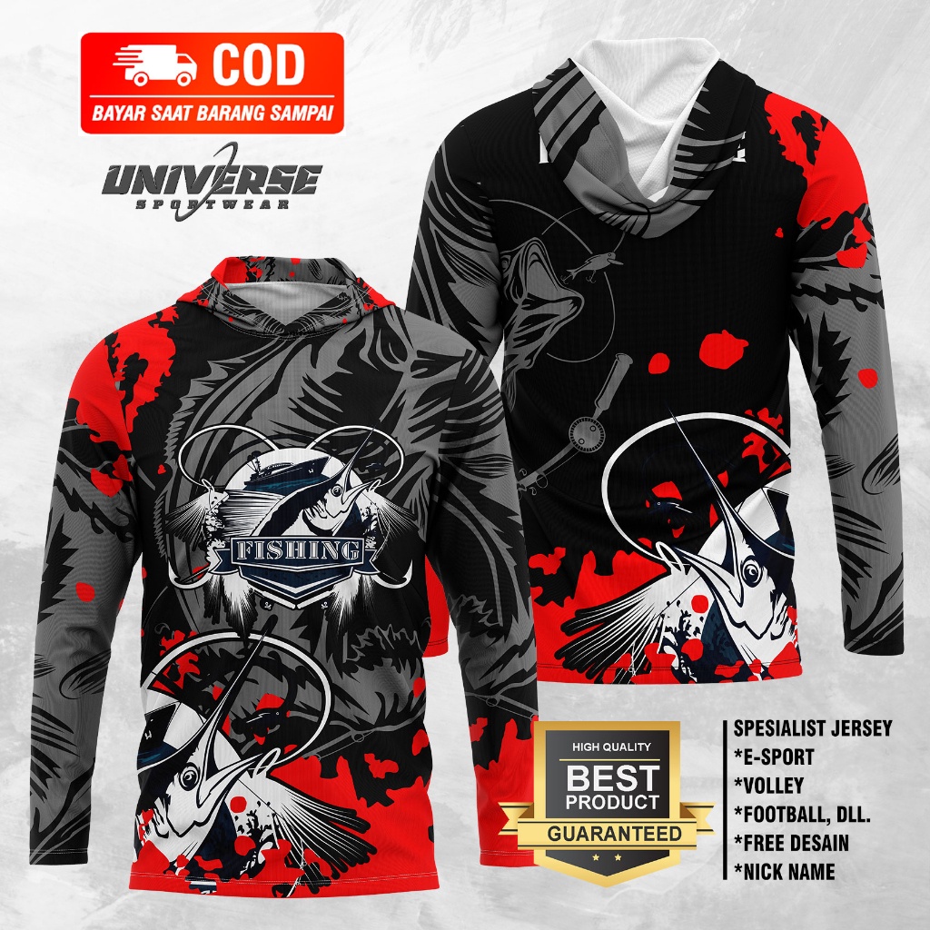 JERSEY/KAOS MANCING BAJU MANCING FULL PRINTING RED BLACK FISHING