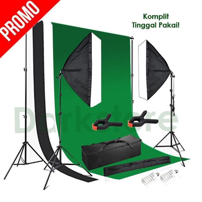 Paket Mini Lighting Studio Foto Background + Lampu Original