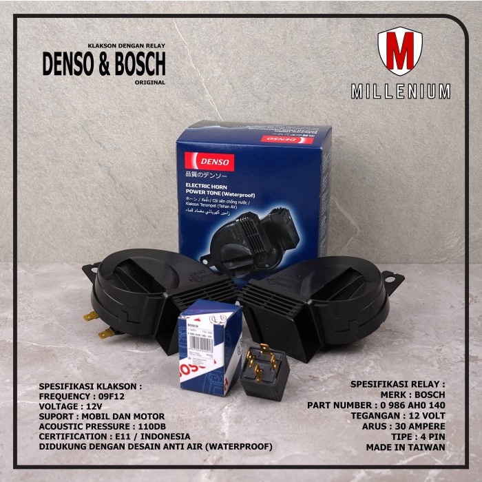 Klakson Denso Keong Waterproof Mobil Motor + Relay 4 Kaki 12V Original Kode 074