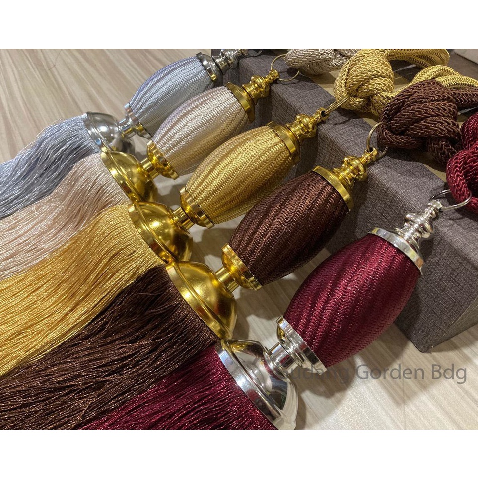 IRL.2Jn23ᴸ • Tassel Tali Gorden Minimalis Rumbai Mewah Cream Coklat Silver Maroon