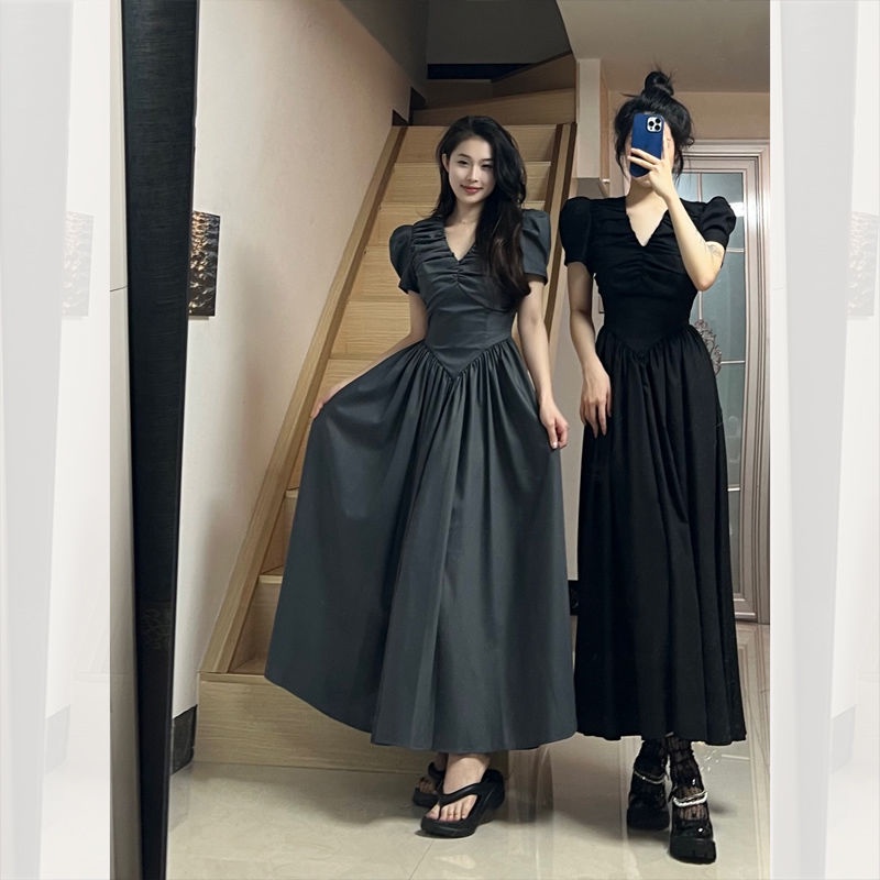Red Gaya Korea komuter heroine high-end ant waist dress wanita model slimming berbentuk buah pir model slimming wear