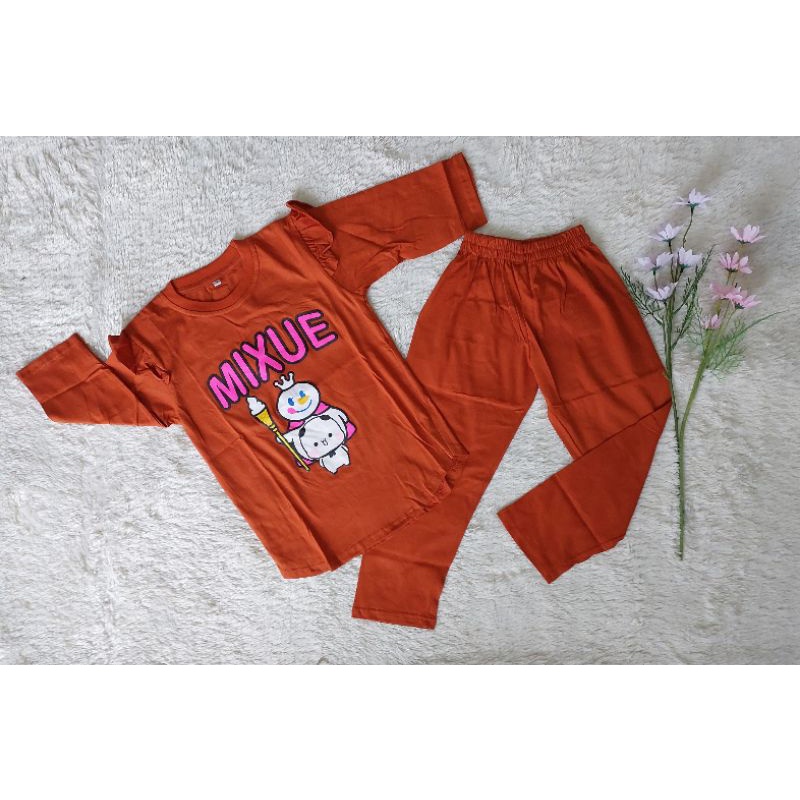 Set Cel Combed Anak Mixue Size 2 4 6 // Baju Setelan Anak Umur 3-5 tahun // Set Kaos Combed Anak