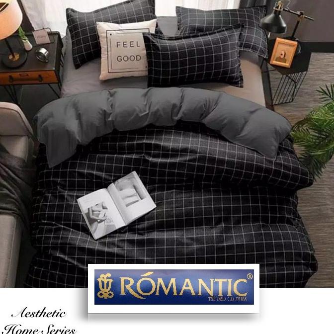AESTHETIC KOREA Bedcover Sprei by ROMANTIC motif kotak hitam katun