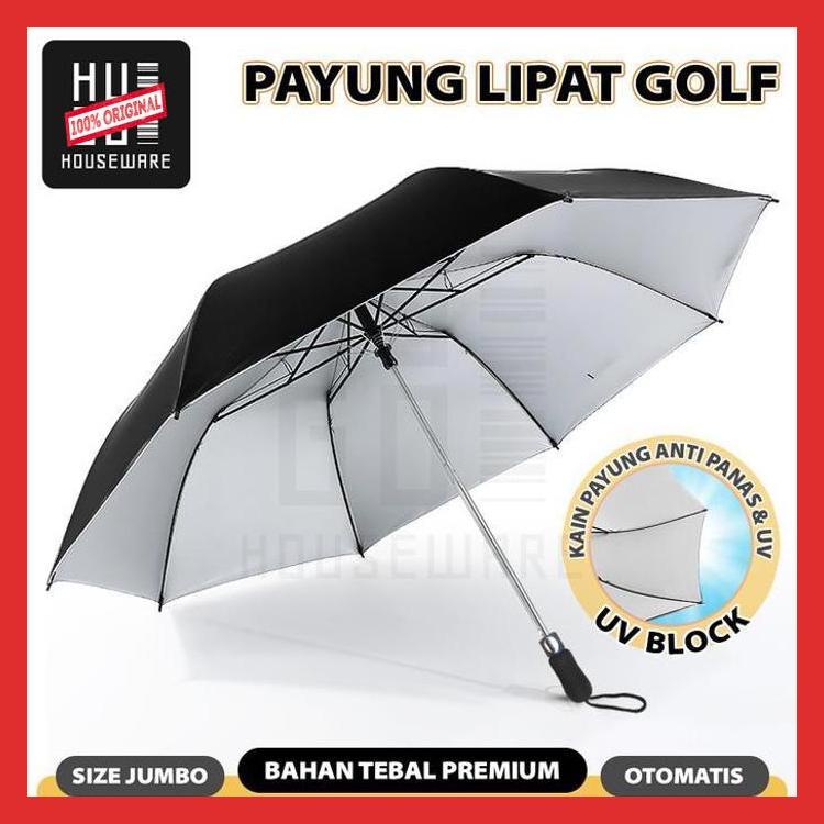 HUGO Payung Lipat Golf Besar Mewah Jumbo Otomatis Polos Lipat Dua