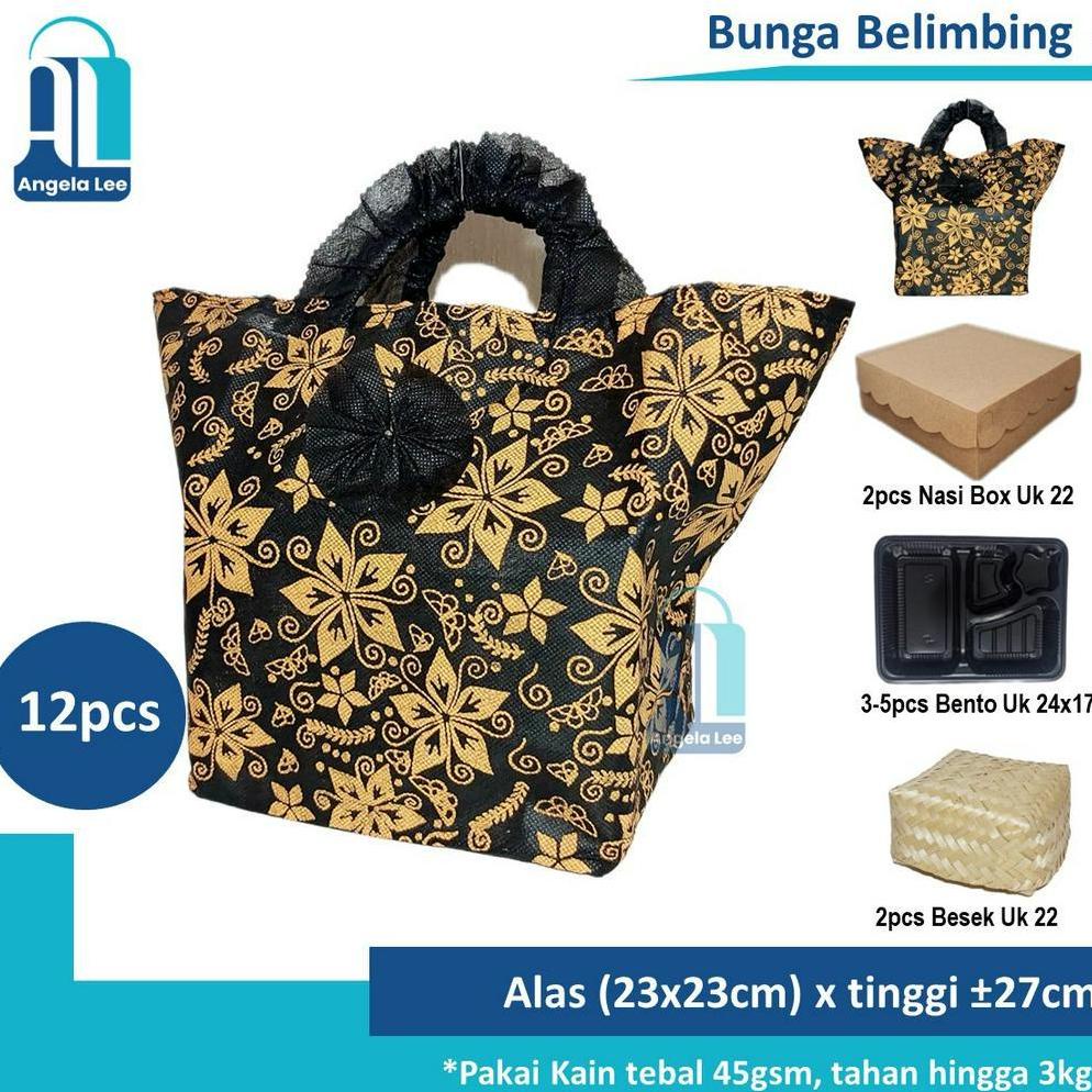 

Terbaru 12pcs Tas Kain Spunbond Pita u 2dus 22x22 Hajatan Syukuran Batik Bunga Hajatan Syukuran Tahlilan
