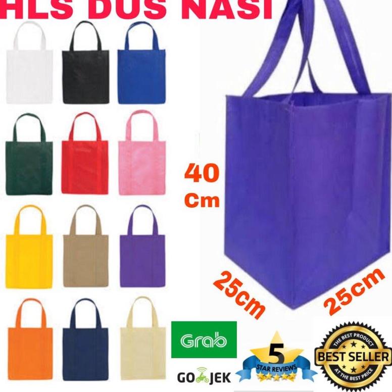 

7.7 Tas Kain Dos Nasi 25x25x40 HLS Dus Nasi Souvenir Bag Tas Spunbond Food Box Shopping Bag