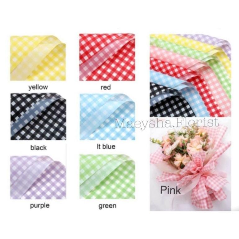

Terbaru ( 5 Lembar) Kertas buket cellophane plaid kertas bunga l (WAJIB BELI KARDUS) flower wrapping