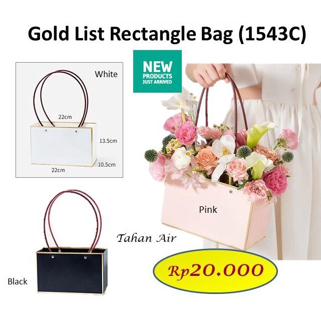 

8.8 Gold list rectangle bag - kantong bunga tahan air - vas bunga - barang florist 1543