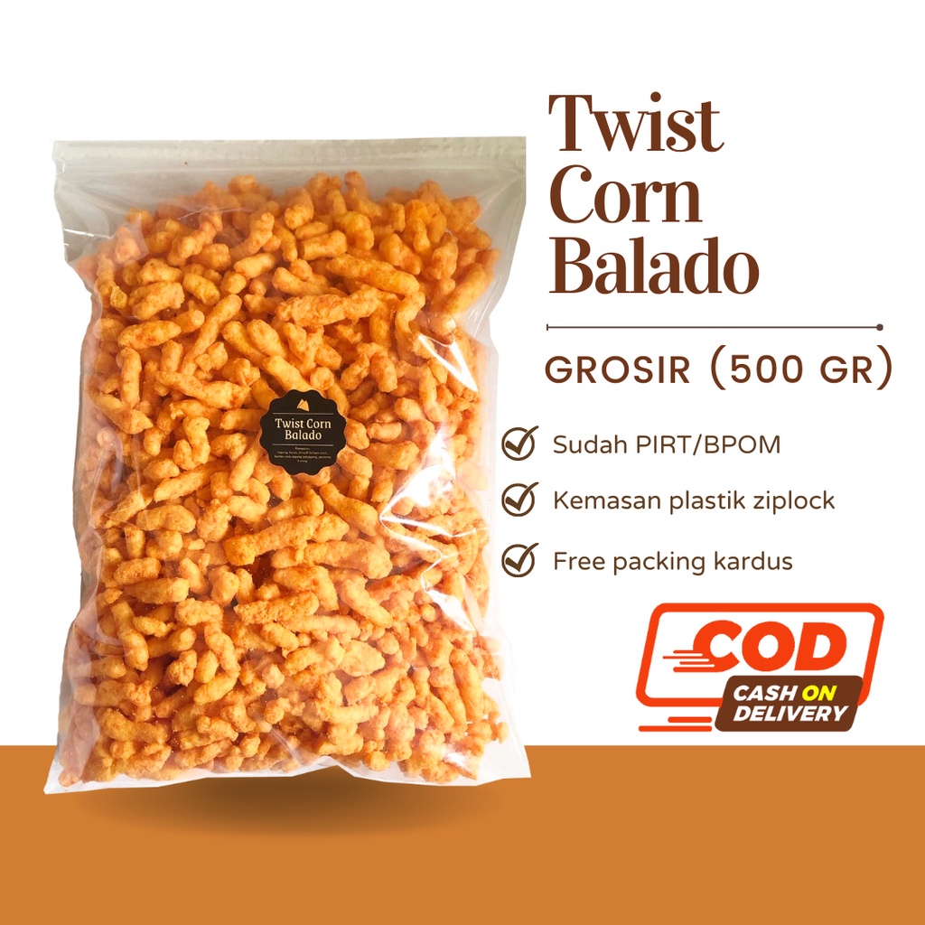 [DELISH SNACKS] Twist Corn Balado (Grosir) 500gr / Snack Cemilan Kilo Kiloan / Camilan Pedas Asin Gurih / Cheetos