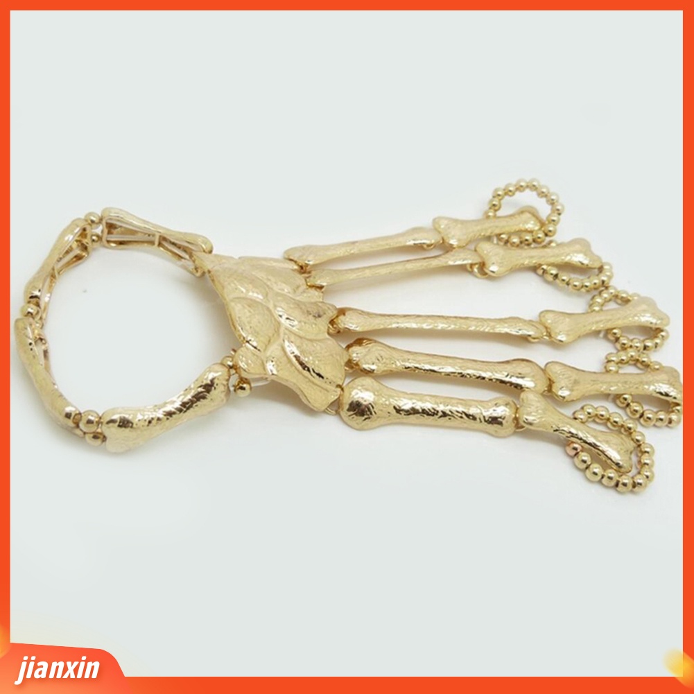 [Jianxin] Punk Gothic Skeleton Skull Bone Hand Bangle Finger Ring Bracelet Jewelry Gift