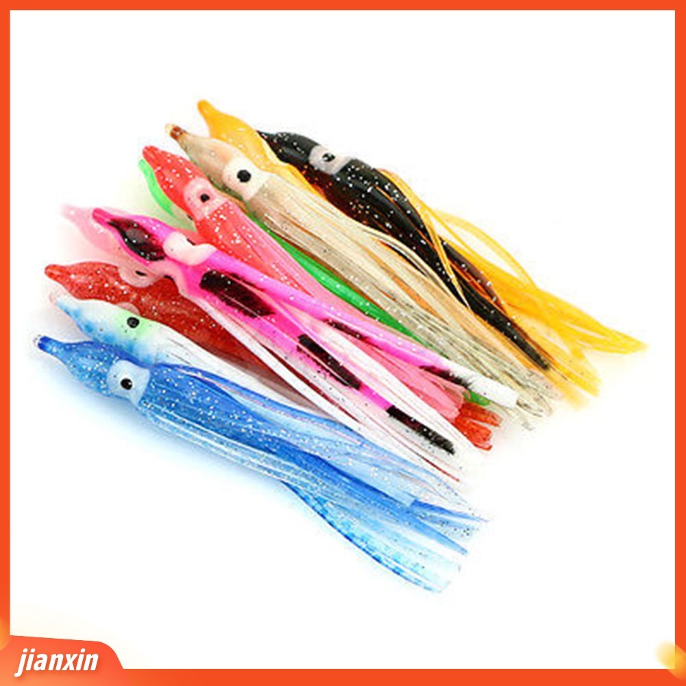 [Jianxin] 10pcs / Set Umpan Pancing Cumi-Cumi Imitasi Luminous Warna Terang