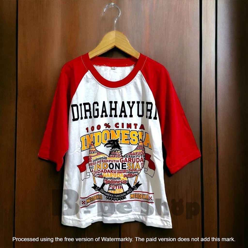 Kaos Atasan remaja motif kemerdekaan indonesia merah putih lengan 3/4 panjang