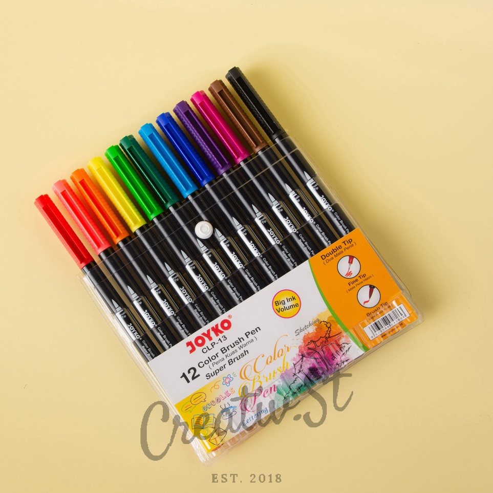 

{PM.28Jn23ĸ} Joyko Brush Pen 12 Warna Brush + Fine Tip CLP-13 SET