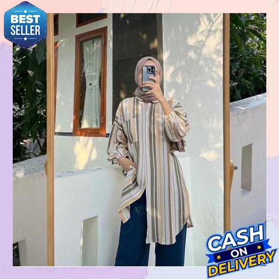 Atasan Tunik Bordir Bunga Panjang Wanita Remaja Cantik Premium Terbaru Lidya Cute Tunik Candy Strip
