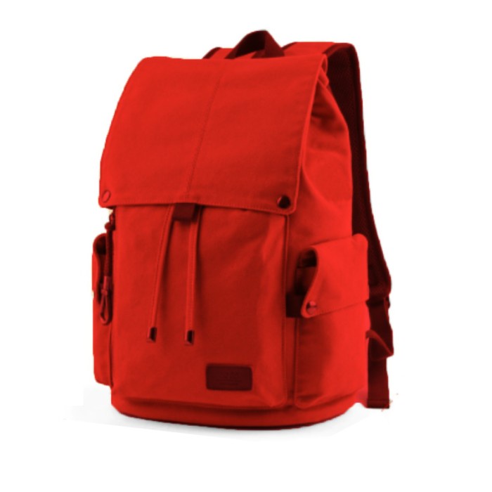 tas ransel Tas Ransel Backpack Kanvas Kuliah Kerja Laptop 14 Inch Pria Wanita 01 - Merah(X2C2) tas r