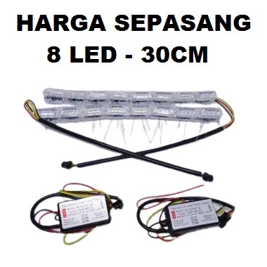 Lampu LED Alis DRL Crystal 30 CM 8 Mata Sein Running 30CM Mobil Motor