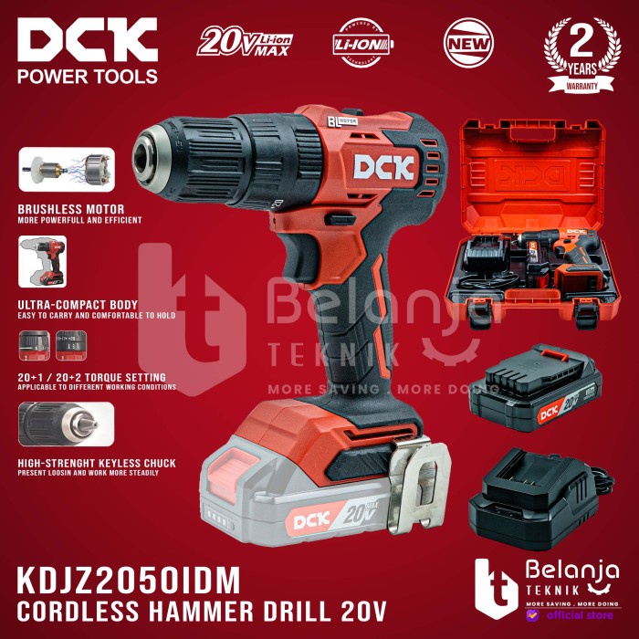 Best Seller Dck Cordless Hammer Drill Kdjz2050Idm 20V Bor Impact Baterai Kdjz2050I