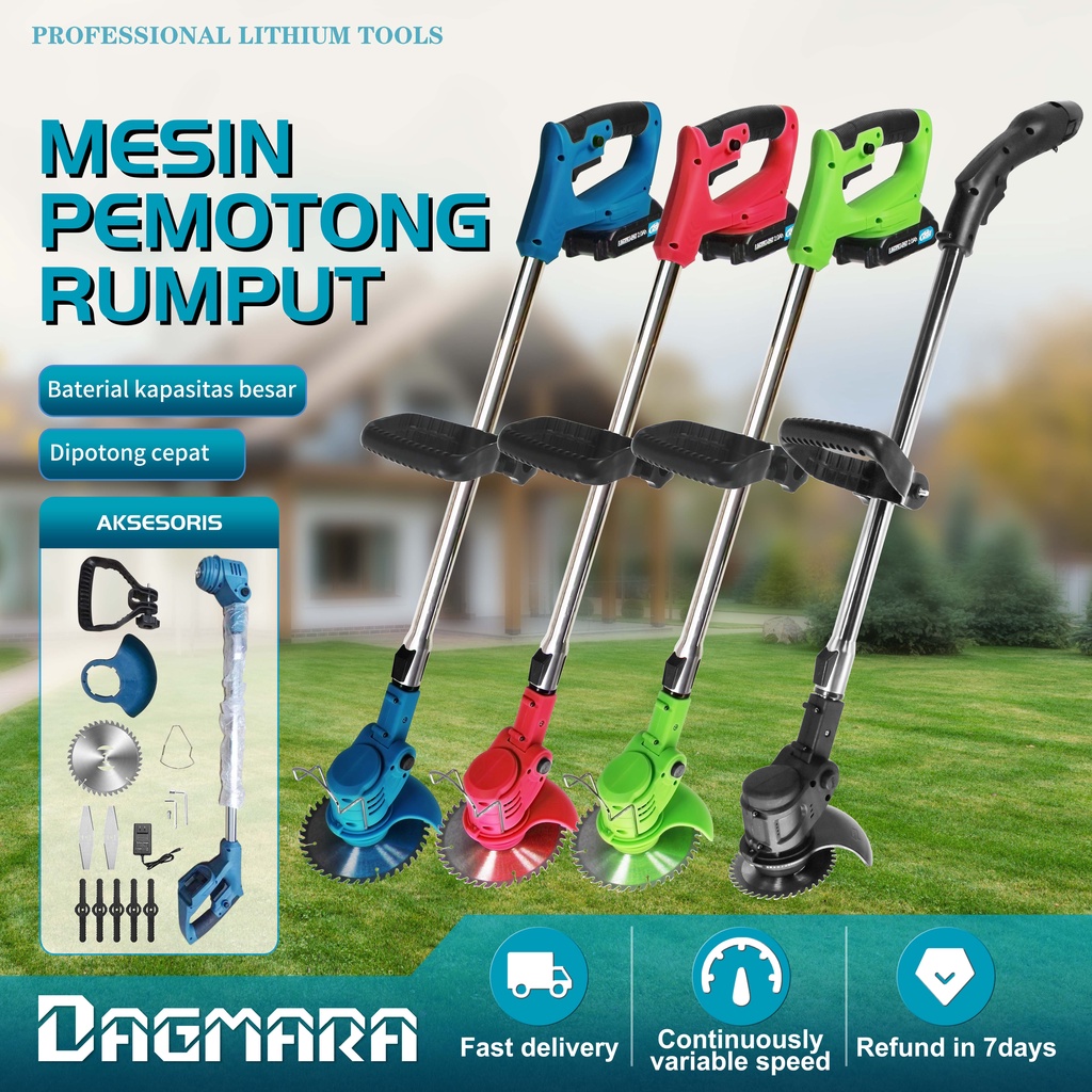 Dagmara Mesin Pemotong Rumput Tanpa Kabel RPM Tinggi Mesin Potong Rumput Cordless Lawn Mower Electric Grass Trimmer with Li-ion Batteries