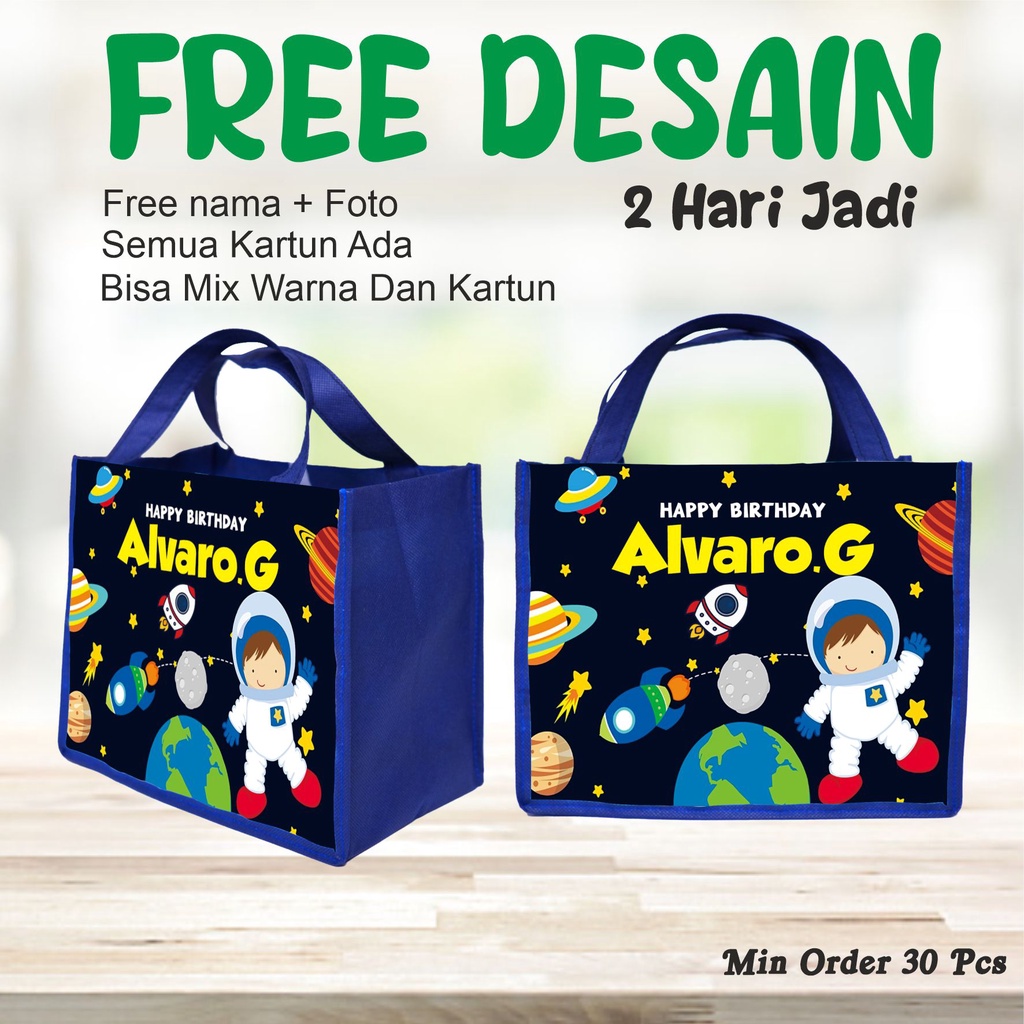 

tas ulang tahun anak / tas ultah / tas ultah souvenir /goodie bag ulang tahun anak/tas bergambar astronot