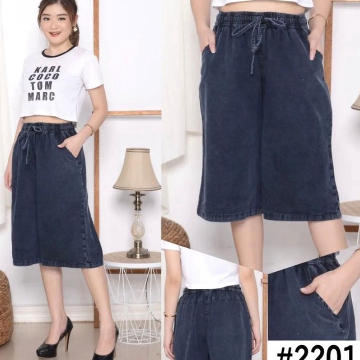 【Penjualan Terbaik】✅COD Celana Kulot 7/8 Jumbo kekinia / Kulot Jeans Pendek Jumbo  / Celana Pendek