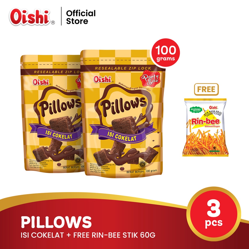 

Pillows Isi Cokelat (2pcs) + Free Rin-Bee Stik Rasa Keju 60g