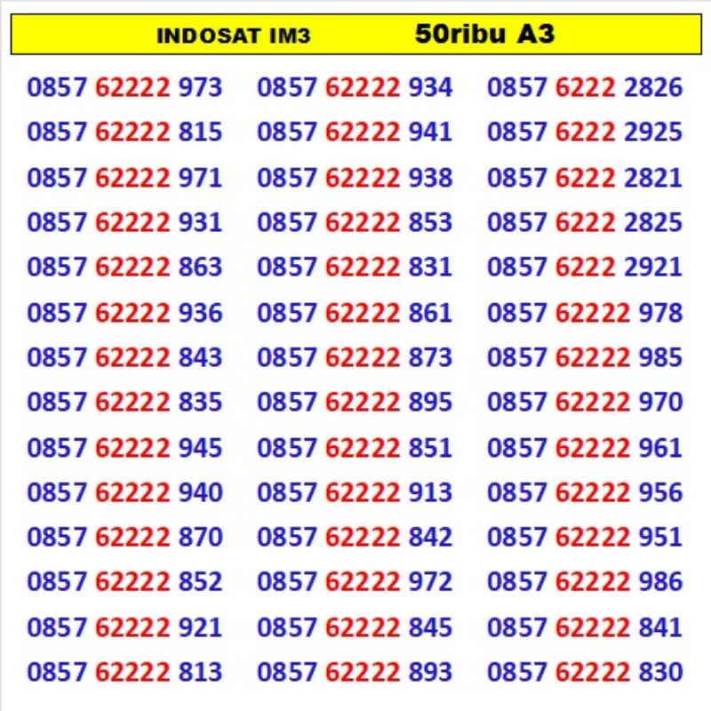 Nomor Cantik Indosat im3 Ribuan Triple