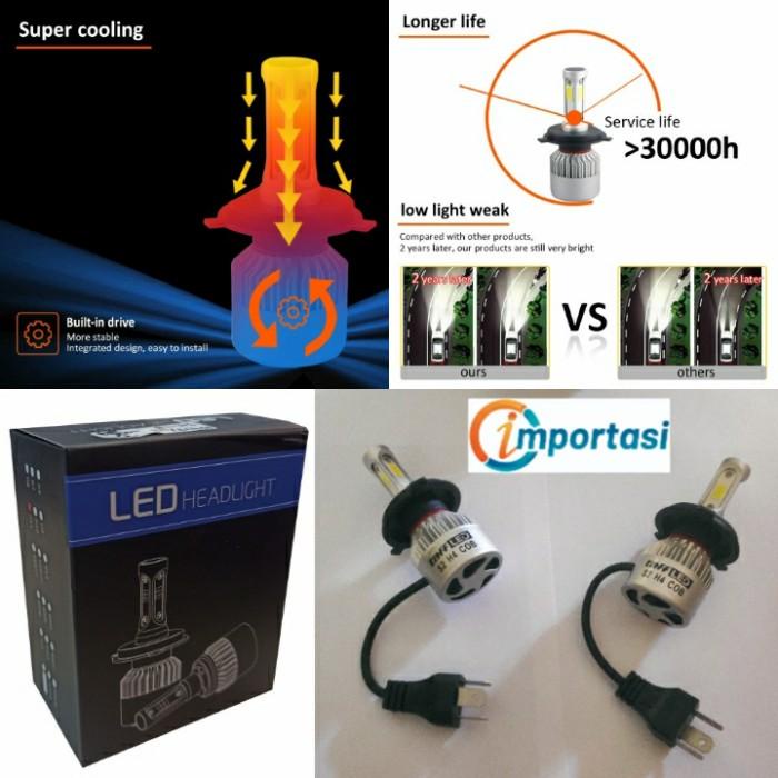 Taffled H4 Led Cob 8000Lm /9003 S2 Chip Lampu Mobil Headlight 2 Pcs