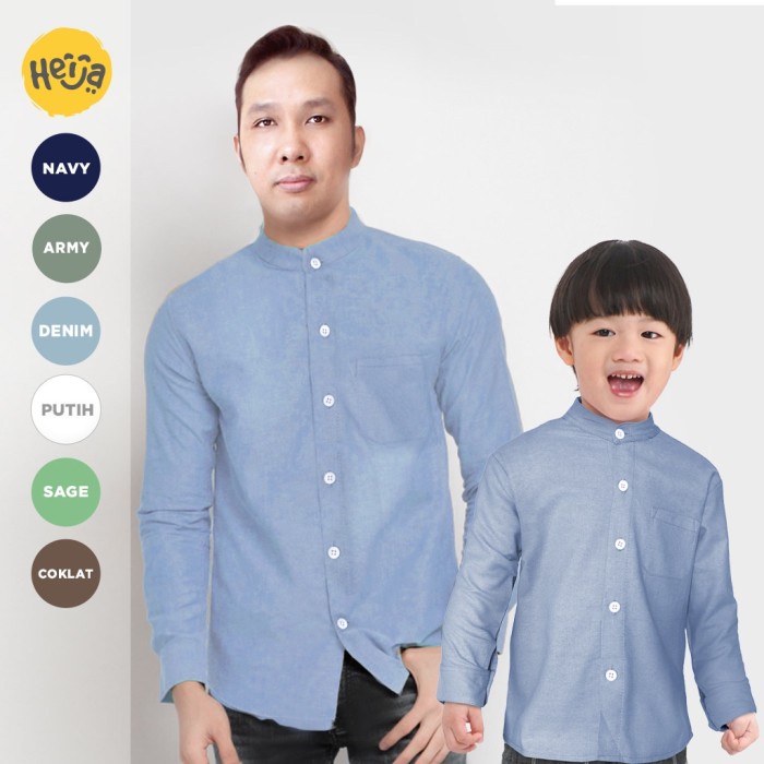 Terlaris Kemeja Koko Anak Lengan Panjang Couple Ayah - Biru Muda Denim Novus